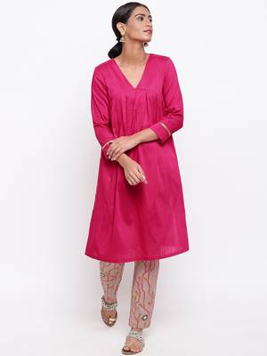 Pink Kurta Stem Foil Pant 1