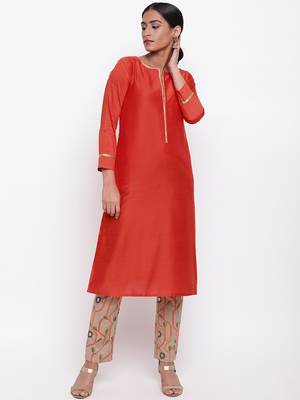 Orange Lace Kurta Stem Foil Pant 1
