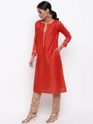 Orange Lace Kurta Stem Foil Pant 2