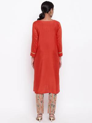 Orange Lace Kurta Stem Foil Pant 4