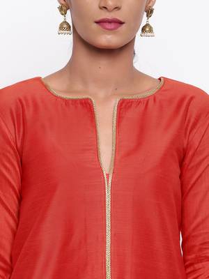 Orange Lace Kurta Stem Foil Pant 5