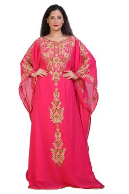 pink georgette embroidered aari work islamic kaftans 3