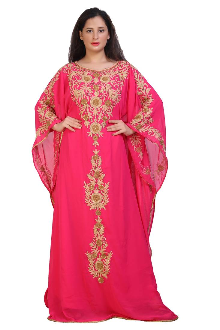 pink georgette embroidered aari work islamic kaftans