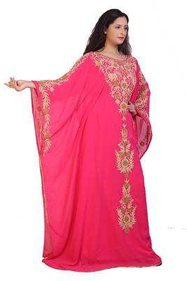 pink georgette embroidered aari work islamic kaftans 1