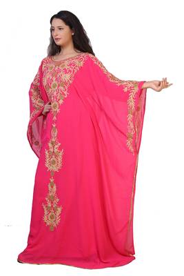 pink georgette embroidered aari work islamic kaftans 4