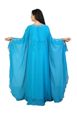 turquoise georgette embroidered zari work islamic kaftans 2