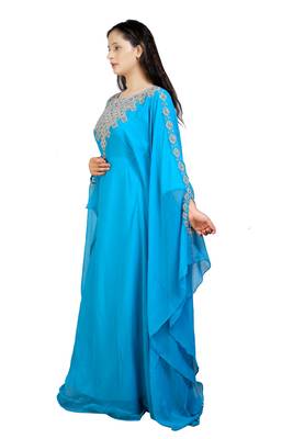 turquoise georgette embroidered zari work islamic kaftans 3