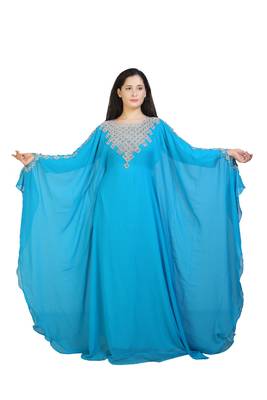 turquoise georgette embroidered zari work islamic kaftans 1