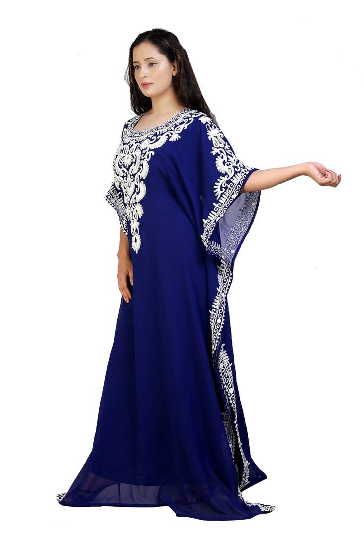 blue georgette embroidered aari work islamic kaftans