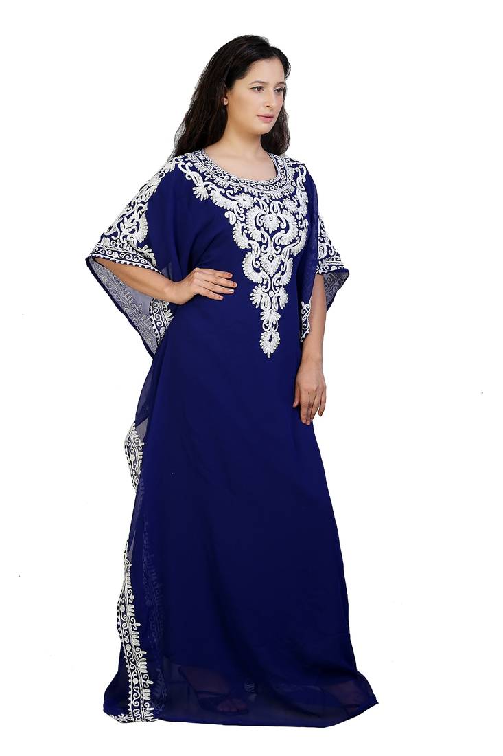 blue georgette embroidered aari work islamic kaftans
