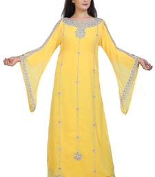 yellow georgette embroidered zari work islamic kaftans