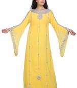 yellow georgette embroidered zari work islamic kaftans