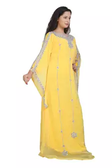 yellow georgette embroidered zari work islamic kaftans