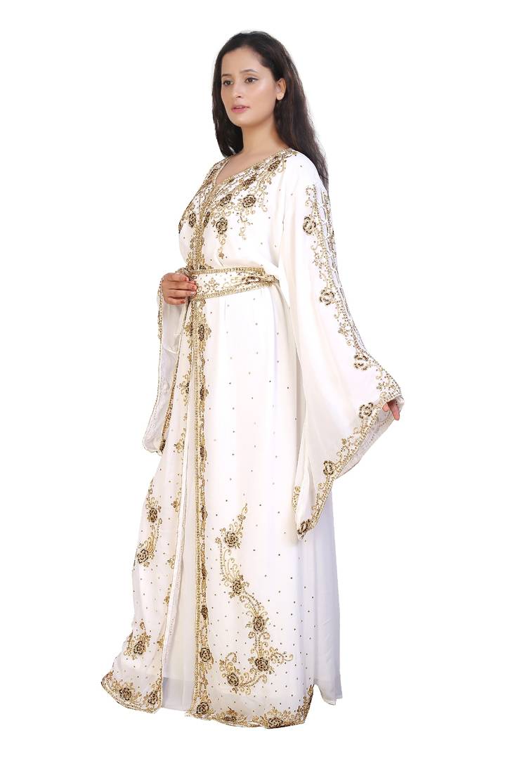 cream georgette embroidered zari work islamic kaftans