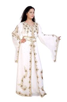 cream georgette embroidered zari work islamic kaftans