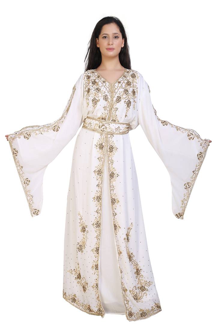 cream georgette embroidered zari work islamic kaftans