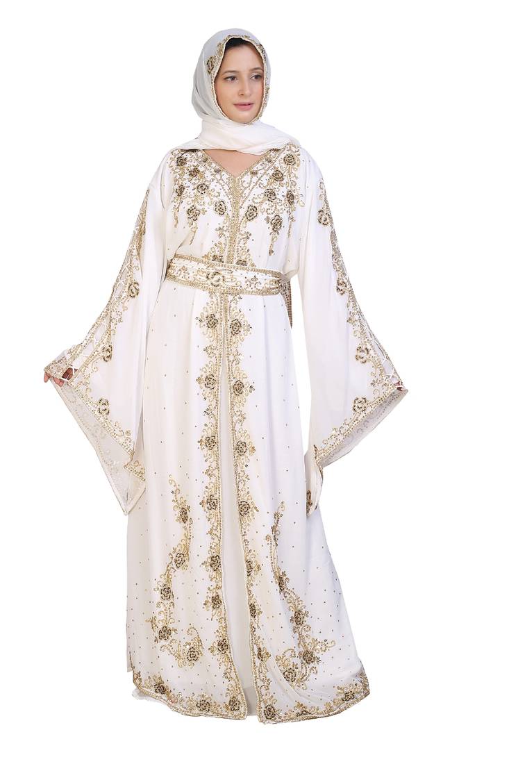 cream georgette embroidered zari work islamic kaftans