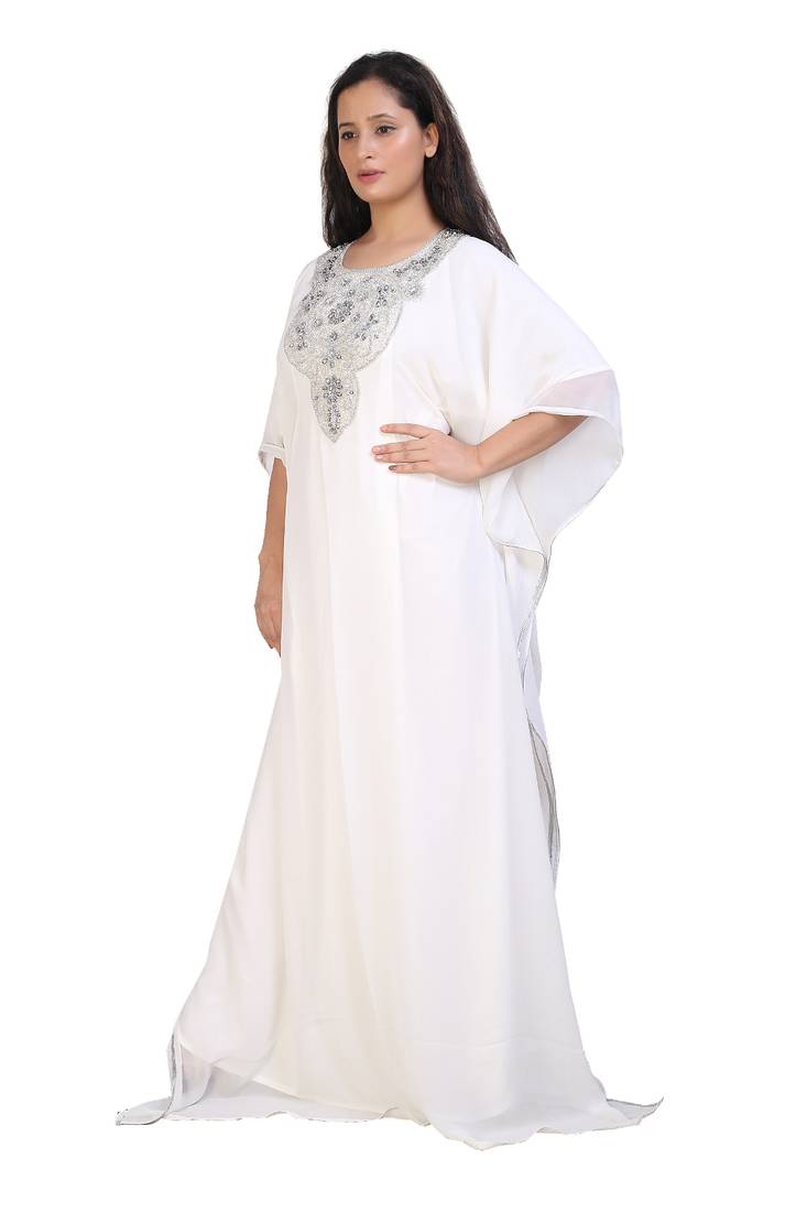 cream georgette embroidered zari work islamic kaftans