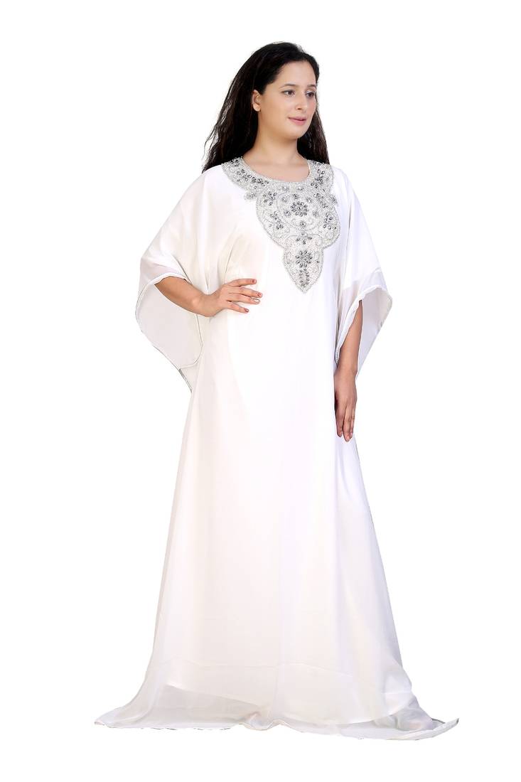 cream georgette embroidered zari work islamic kaftans