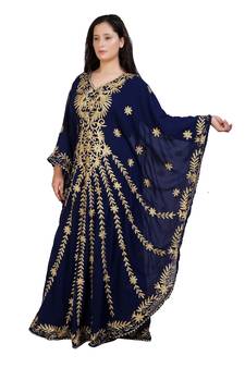 blue georgette embroidered aari work islamic kaftans
