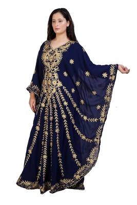 blue georgette embroidered aari work islamic kaftans 1