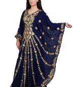 blue georgette embroidered aari work islamic kaftans