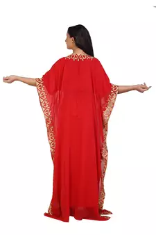 red georgette embroidered aari work islamic kaftans