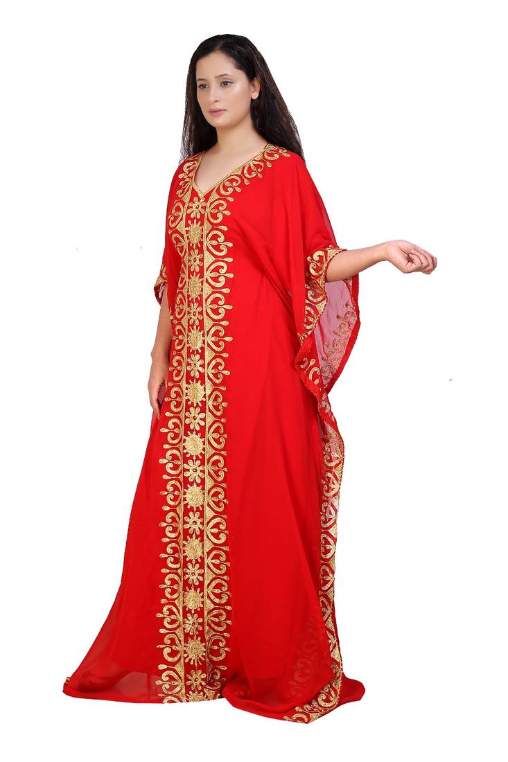 red georgette embroidered aari work islamic kaftans