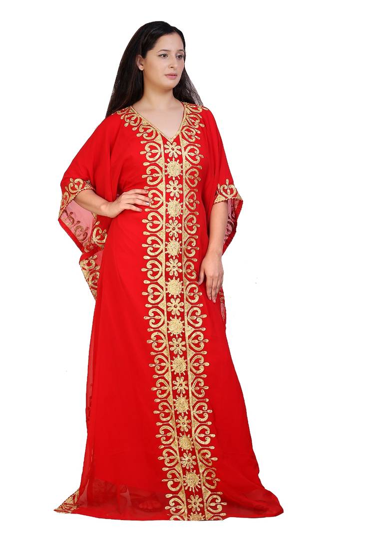 red georgette embroidered aari work islamic kaftans