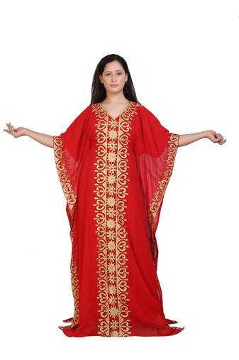 red georgette embroidered aari work islamic kaftans
