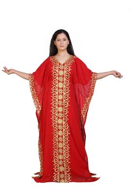 red georgette embroidered aari work islamic kaftans 1