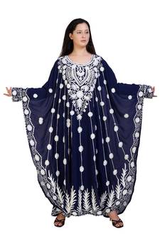 blue georgette embroidered aari work islamic kaftans