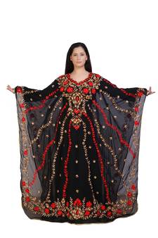 black georgette embroidered aari work islamic kaftans