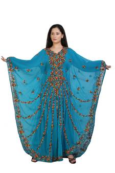 green georgette embroidered aari work islamic kaftans