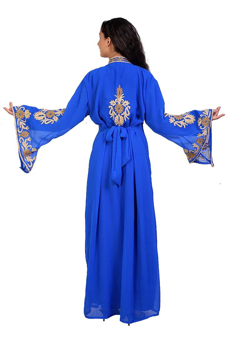 blue georgette embroidered aari work islamic kaftans
