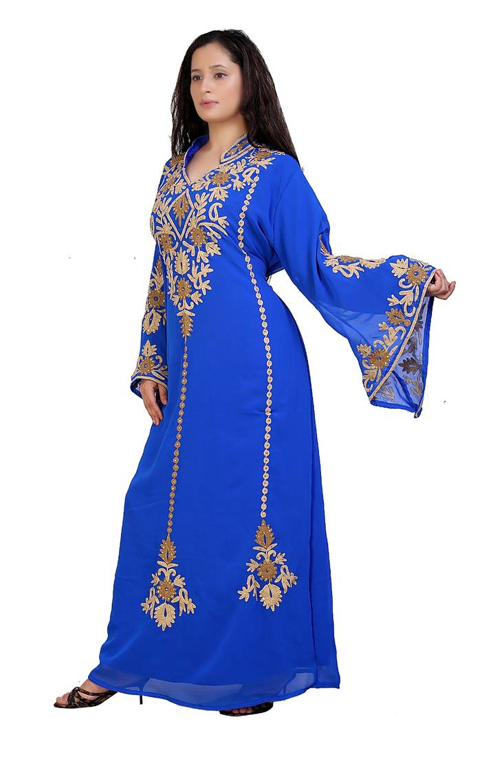 blue georgette embroidered aari work islamic kaftans