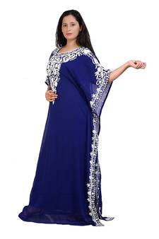 blue georgette embroidered aari work islamic kaftans