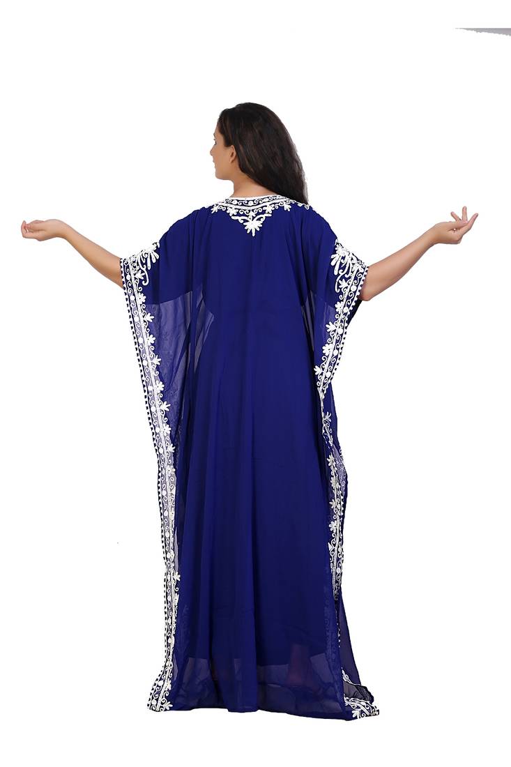 blue georgette embroidered aari work islamic kaftans