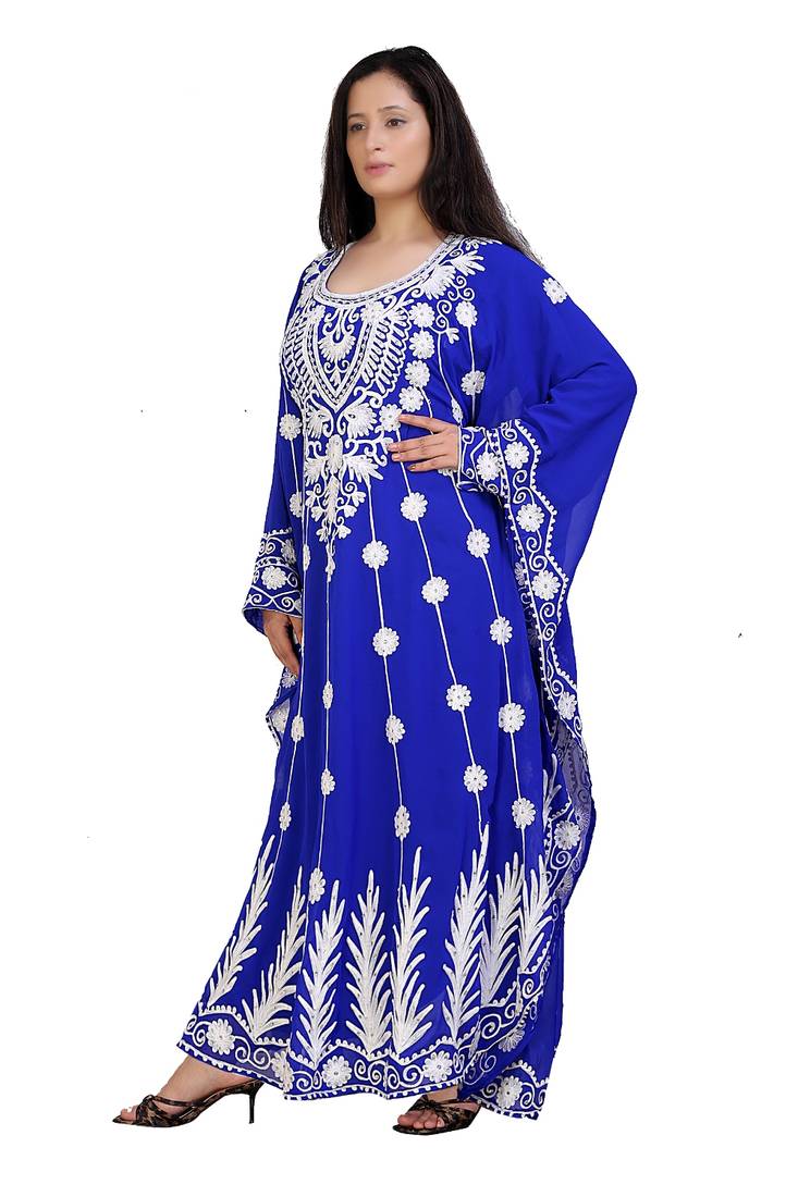 blue georgette embroidered aari work islamic kaftans