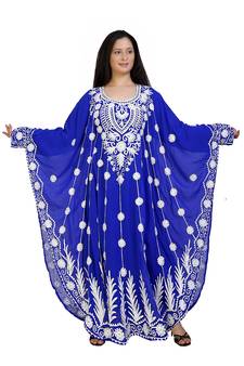 blue georgette embroidered aari work islamic kaftans