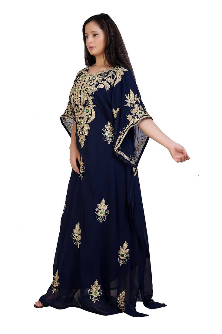 blue georgette embroidered aari work islamic kaftans