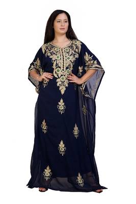 blue georgette embroidered aari work islamic kaftans 1