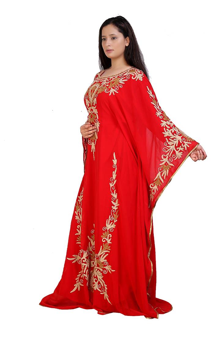 red georgette embroidered aari work islamic kaftans