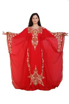 red georgette embroidered aari work islamic kaftans