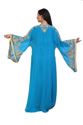turquoise georgette embroidered aari work islamic kaftans 2