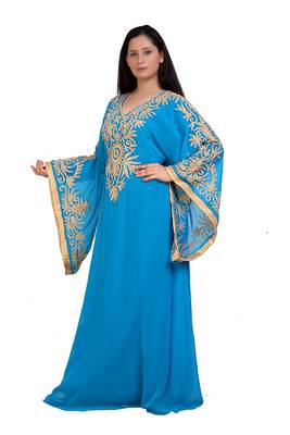 turquoise georgette embroidered aari work islamic kaftans 1