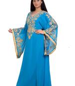 turquoise georgette embroidered aari work islamic kaftans