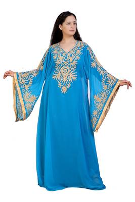 turquoise georgette embroidered aari work islamic kaftans 4