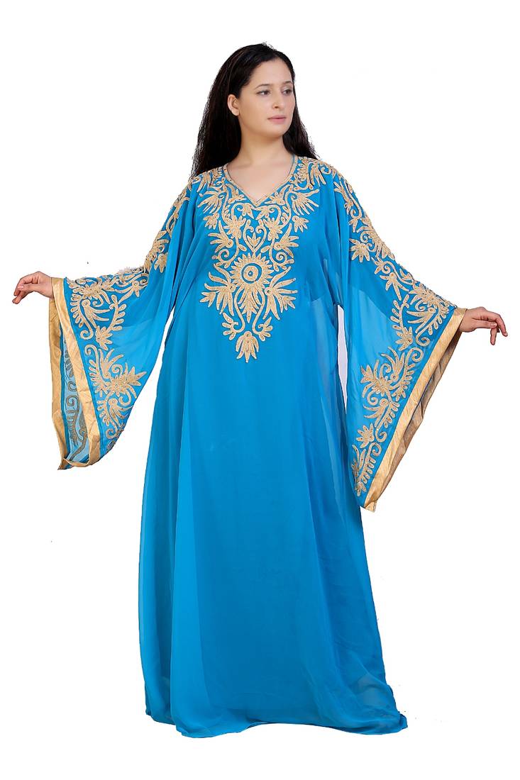 turquoise georgette embroidered aari work islamic kaftans
