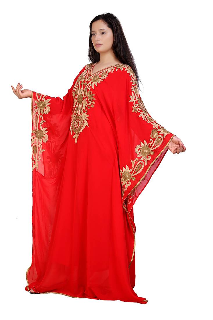 red georgette embroidered aari work islamic kaftans